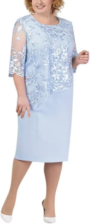 Women's Plus Size Lace Short Sleeve Midi Cocktail Evening Party Dress for Ladies