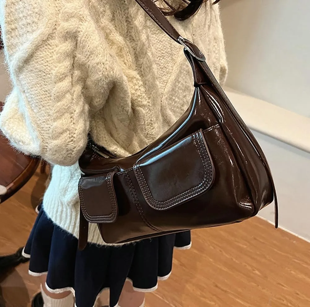 Women's PU Leather hobo bag Retro Y2k Shoulder Bag Multi-pocket Crossbody Bag Handbag for Work Travel