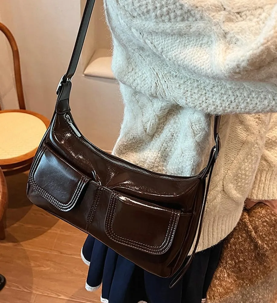Women's PU Leather hobo bag Retro Y2k Shoulder Bag Multi-pocket Crossbody Bag Handbag for Work Travel