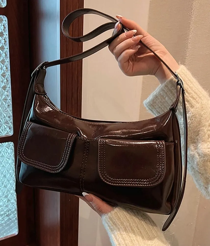 Women's PU Leather hobo bag Retro Y2k Shoulder Bag Multi-pocket Crossbody Bag Handbag for Work Travel