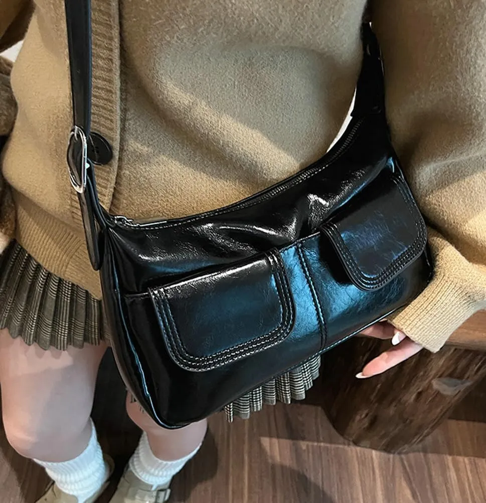 Women's PU Leather hobo bag Retro Y2k Shoulder Bag Multi-pocket Crossbody Bag Handbag for Work Travel