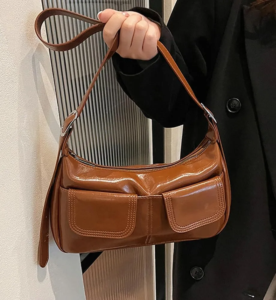 Women's PU Leather hobo bag Retro Y2k Shoulder Bag Multi-pocket Crossbody Bag Handbag for Work Travel