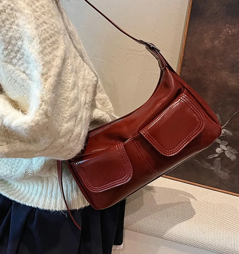 Women's PU Leather hobo bag Retro Y2k Shoulder Bag Multi-pocket Crossbody Bag Handbag for Work Travel