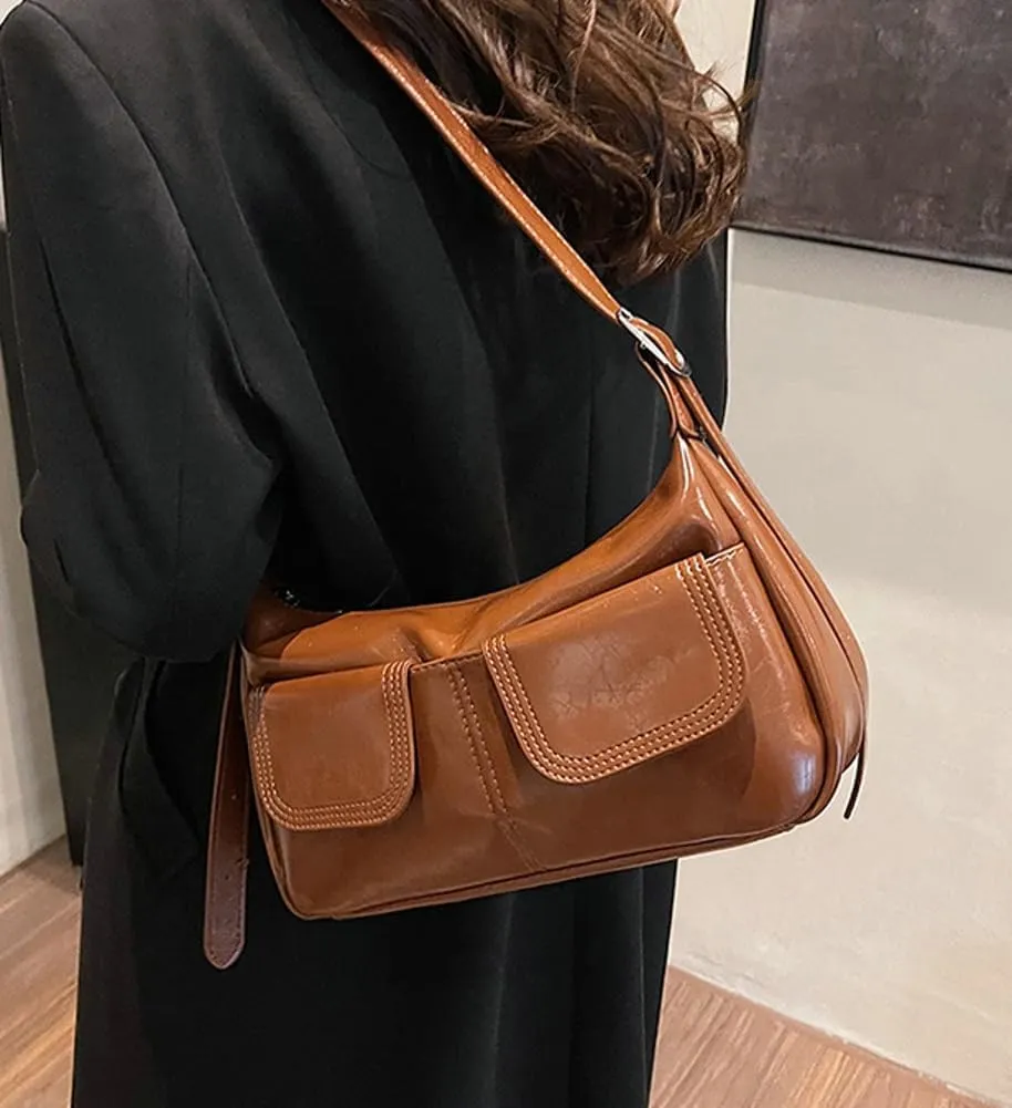 Women's PU Leather hobo bag Retro Y2k Shoulder Bag Multi-pocket Crossbody Bag Handbag for Work Travel