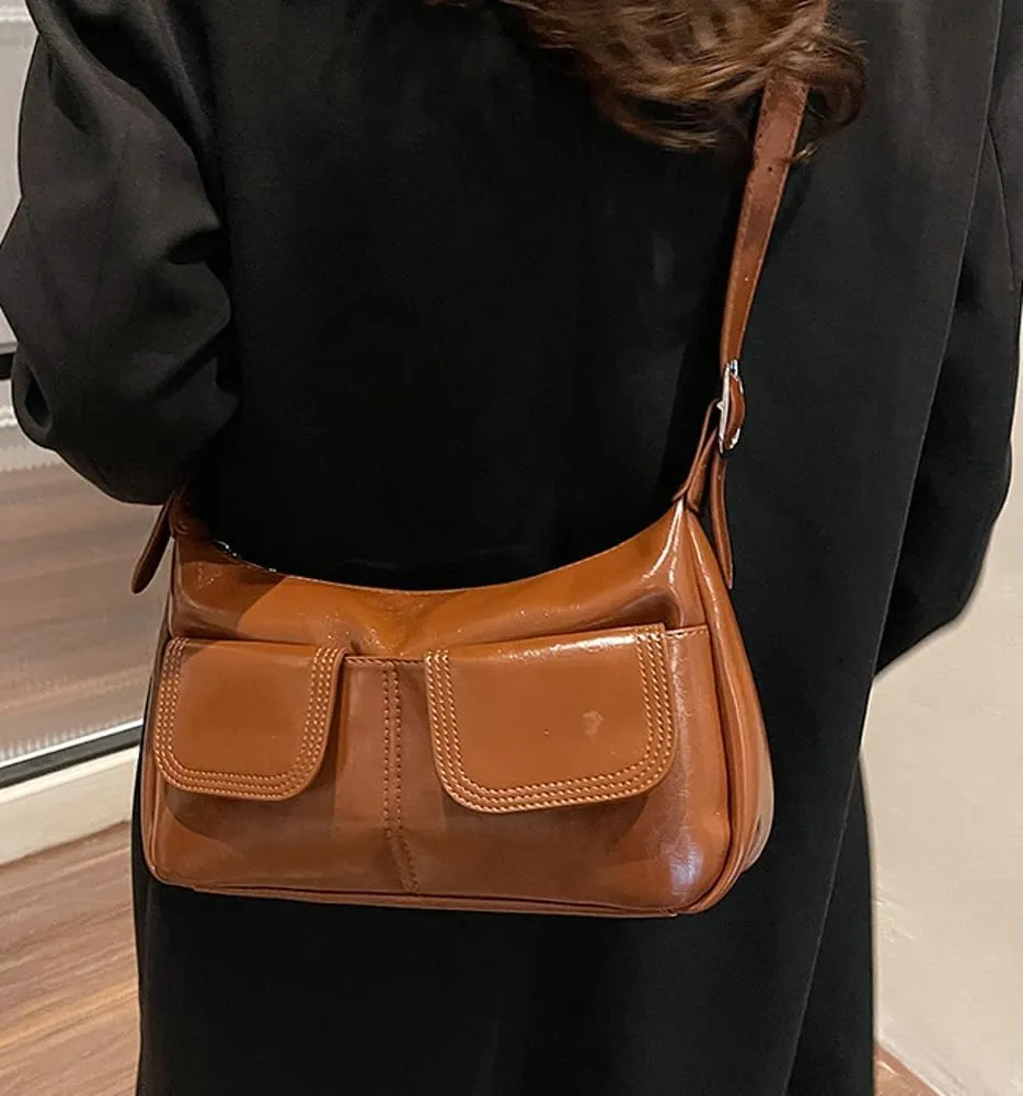 Women's PU Leather hobo bag Retro Y2k Shoulder Bag Multi-pocket Crossbody Bag Handbag for Work Travel