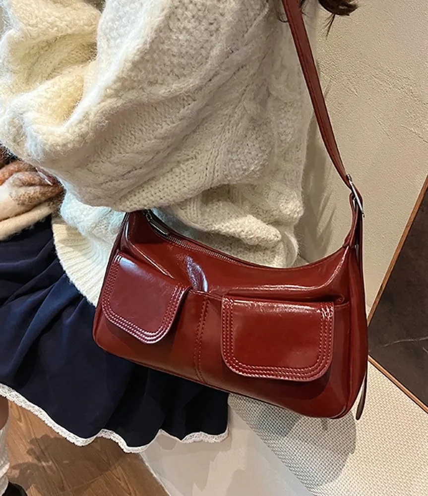 Women's PU Leather hobo bag Retro Y2k Shoulder Bag Multi-pocket Crossbody Bag Handbag for Work Travel