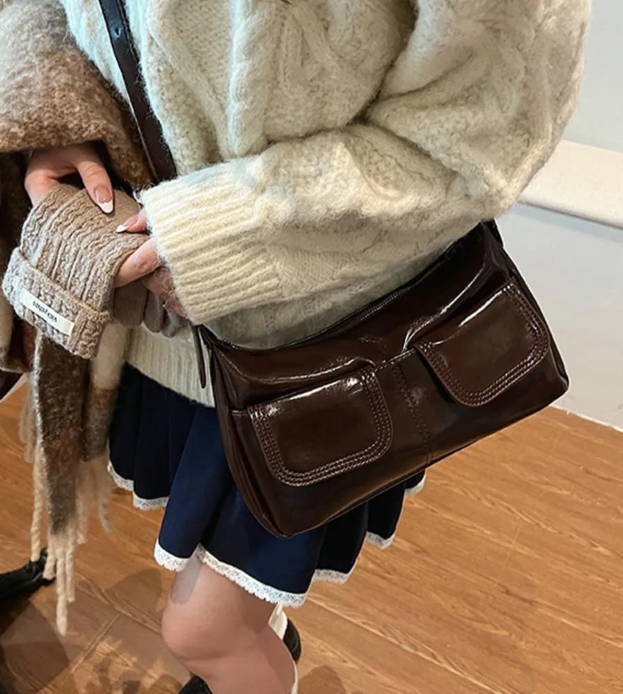 Women's PU Leather hobo bag Retro Y2k Shoulder Bag Multi-pocket Crossbody Bag Handbag for Work Travel