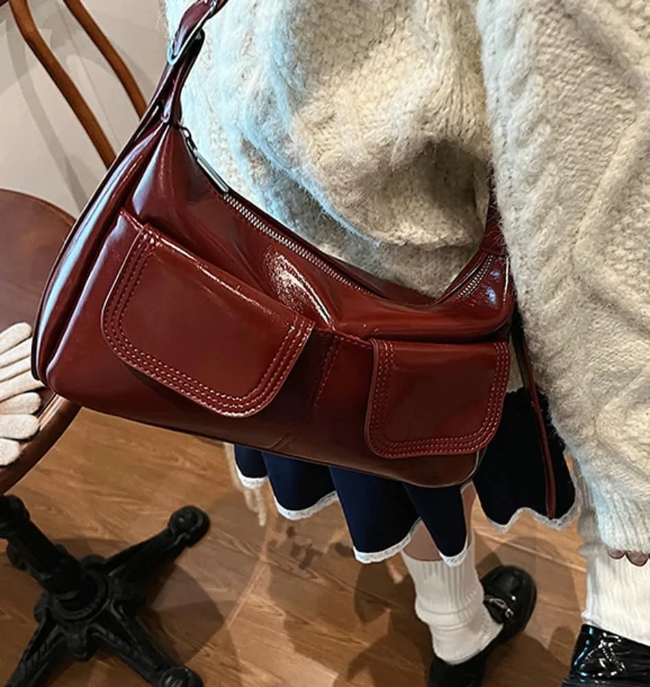 Women's PU Leather hobo bag Retro Y2k Shoulder Bag Multi-pocket Crossbody Bag Handbag for Work Travel