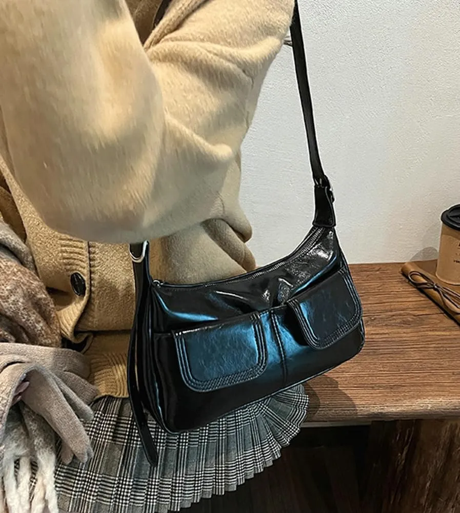 Women's PU Leather hobo bag Retro Y2k Shoulder Bag Multi-pocket Crossbody Bag Handbag for Work Travel