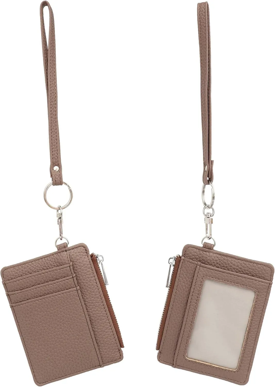 Women's RFID Blocking Slim Card Case with Zipper, Keychain, and Wristlet. Minimalist Card Holder Pocket Wallet, Brown