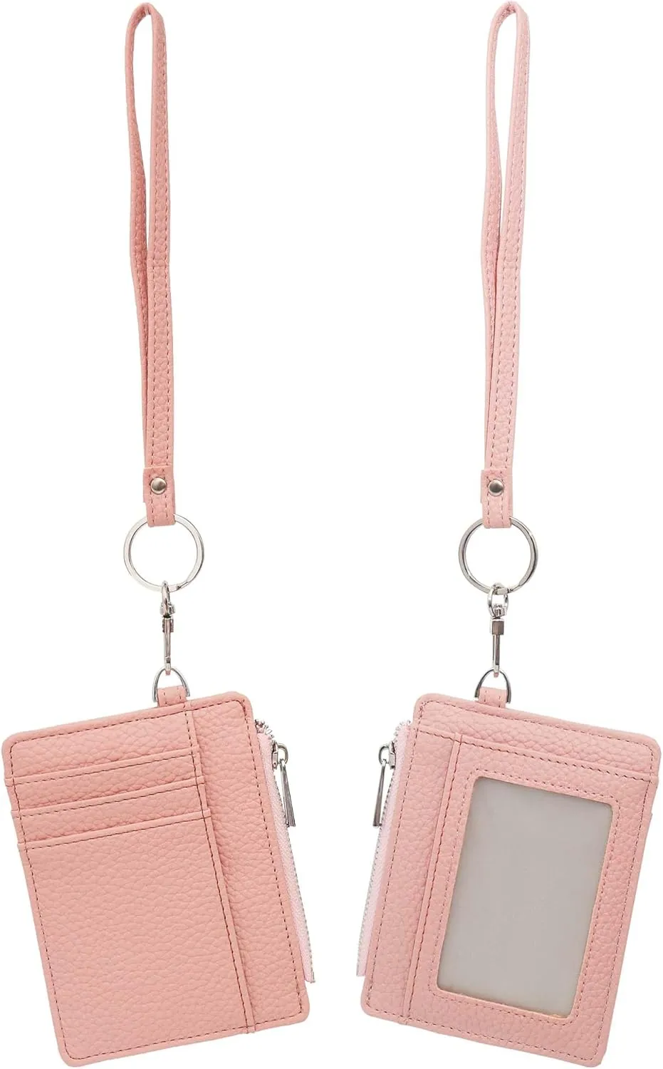 Women's RFID Blocking Slim Card Case with Zipper, Keychain, and Wristlet. Minimalist Card Holder Pocket Wallet, Pink