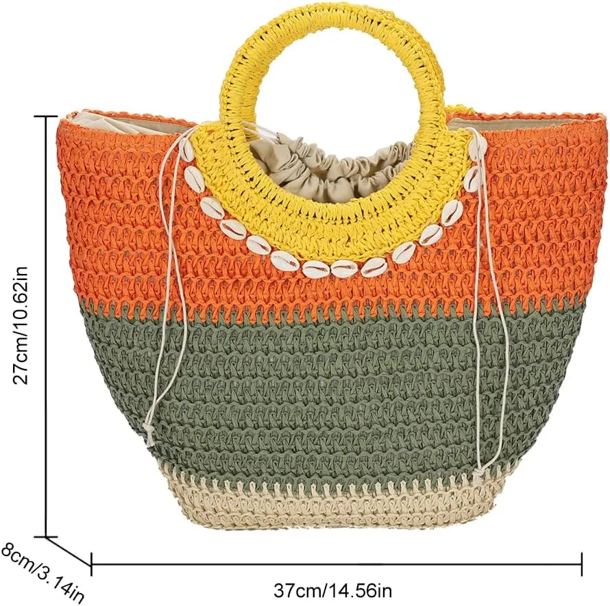Women's Straw Beach Bag Woven Crossbody Bag Large Capacity Woven Rattan Clutch Casual Beach Straw Handmade Bag Handbag