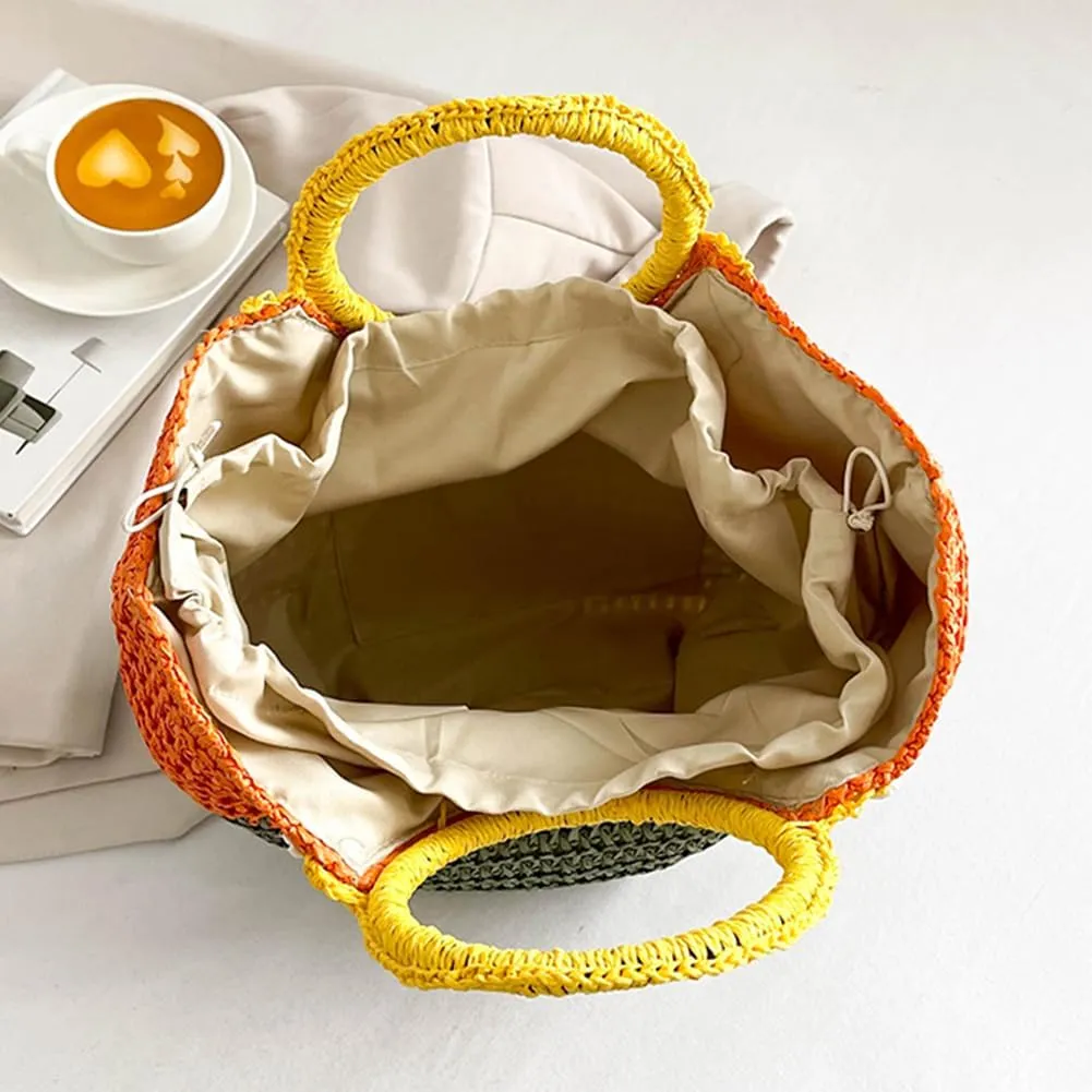 Women's Straw Beach Bag Woven Crossbody Bag Large Capacity Woven Rattan Clutch Casual Beach Straw Handmade Bag Handbag
