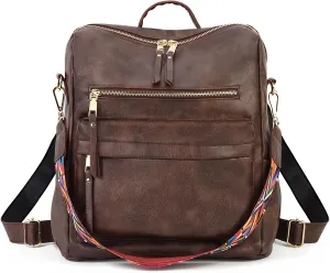 Women's Vintage Washed Leather Backpack Purse, B-Coffee, 33x15x36cm