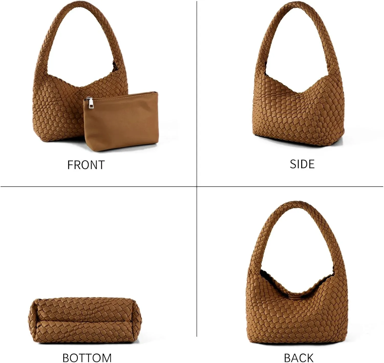 Woven Bag for Women, Vegan Leather Handbag and Purse Shoulder Bag Casual Retro Beach Totes Ladies Underarm Bag