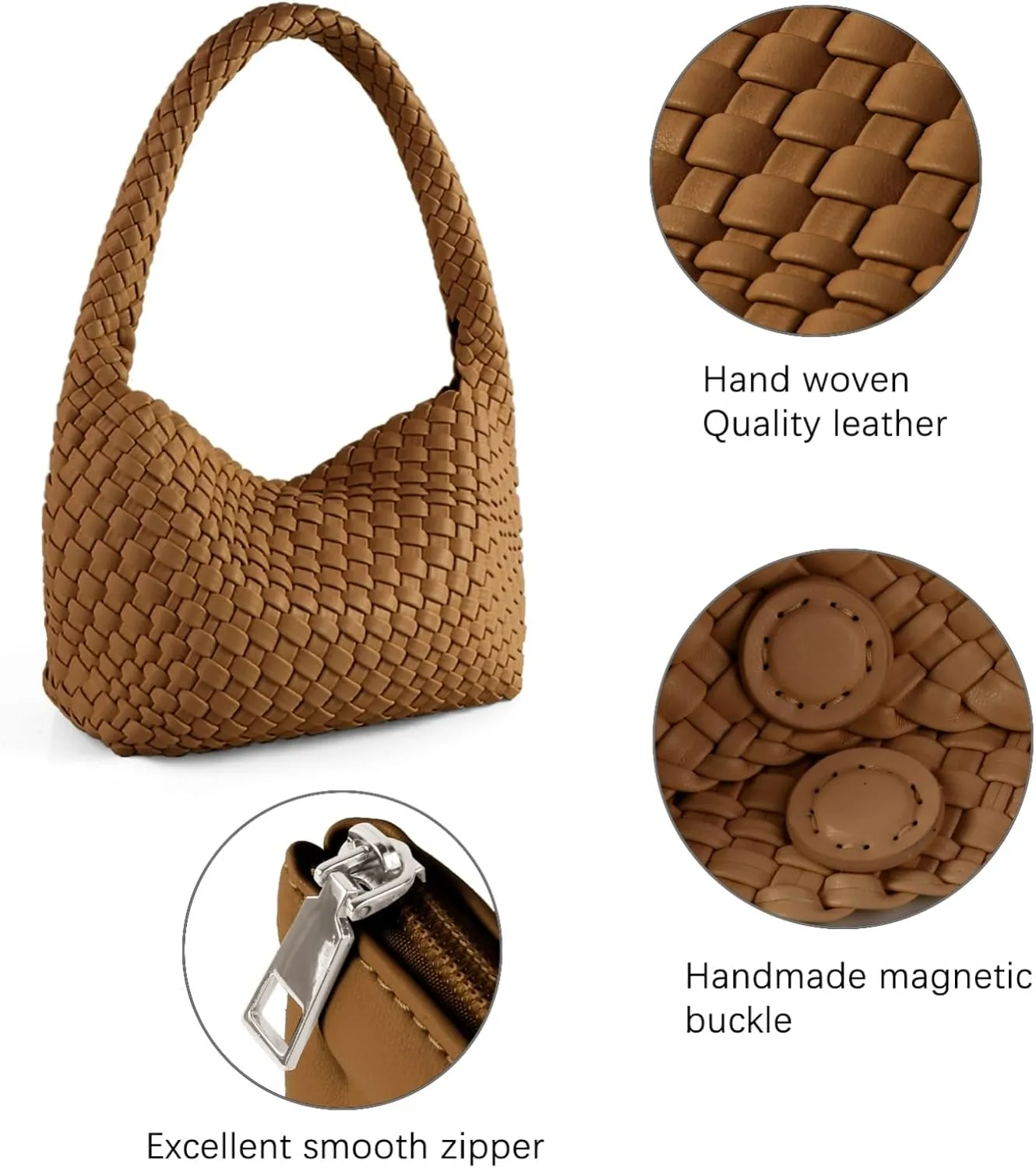 Woven Bag for Women, Vegan Leather Handbag and Purse Shoulder Bag Casual Retro Beach Totes Ladies Underarm Bag