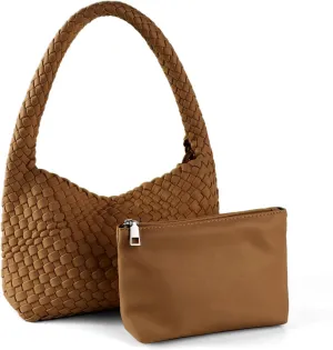 Woven Bag for Women, Vegan Leather Handbag and Purse Shoulder Bag Casual Retro Beach Totes Ladies Underarm Bag